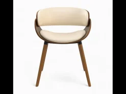 Silla Polo beige de cuero sintético y madera chapada en nogal