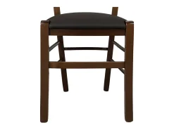Silla rústica de madera de nogal oscuro con asiento acolchado marrón