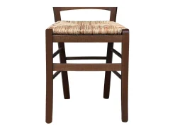 Silla rústica de madera de nogal oscuro con asiento de paja de arroz