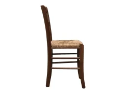 Silla rústica de madera de nogal oscuro con asiento de paja de arroz
