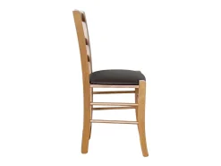 Silla rústica de madera en nogal claro con asiento acolchado marrón