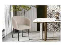 Silla SEVILLA Tela rizada color Arena, dimensiones H79 x L57 x P62, ideal para tu cocina o comedor.