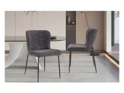 Silla tapizada en Bouclé para comedor en color Gris Oscuro. Colección LISE