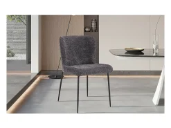 Silla tapizada en Bouclé para comedor en color Gris Oscuro. Colección LISE