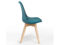 Silla Tula de estilo nórdico - Asiento de piel sintética y patas de madera clara-Color Azul pato
