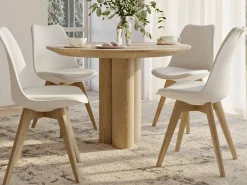 Silla Tula de estilo nórdico - Asiento de piel sintética y patas de madera clara-Color Azul turquesa