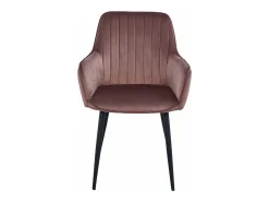 Silla Valora SELO, terciopelo rosa, patas negras, asiento cómodo