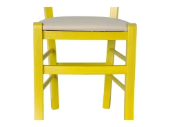 Silla Venecia de madera amarilla con asiento de piel sintética color crema beige