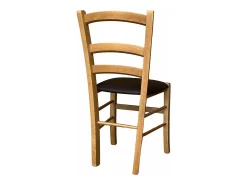 Silla Venecia de madera con asiento acolchado símil piel marrón nogal claro
