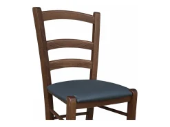 Silla veneciana de madera de nogal oscuro con asiento acolchado de piel sintética gris antracita