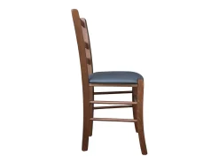 Silla veneciana de madera de nogal oscuro con asiento acolchado de piel sintética gris antracita