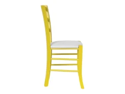 Silla veneciana de madera amarilla con asiento de piel sintética gris claro