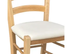 Silla veneciana de madera color natural con asiento acolchado de piel sintética color crema