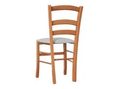 Silla veneciana de madera de cerezo con asiento acolchado de piel sintética gris claro