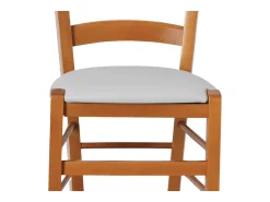 Silla veneciana de madera de cerezo con asiento acolchado de piel sintética gris claro