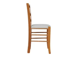 Silla veneciana de madera de cerezo con asiento acolchado de piel sintética gris claro