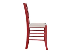 Silla veneciana roja de madera con asiento de piel sintética beige