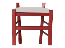 Silla veneciana roja de madera con asiento de piel sintética beige