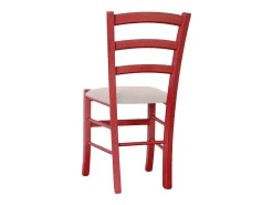 Silla veneciana roja de madera con asiento de piel sintética beige