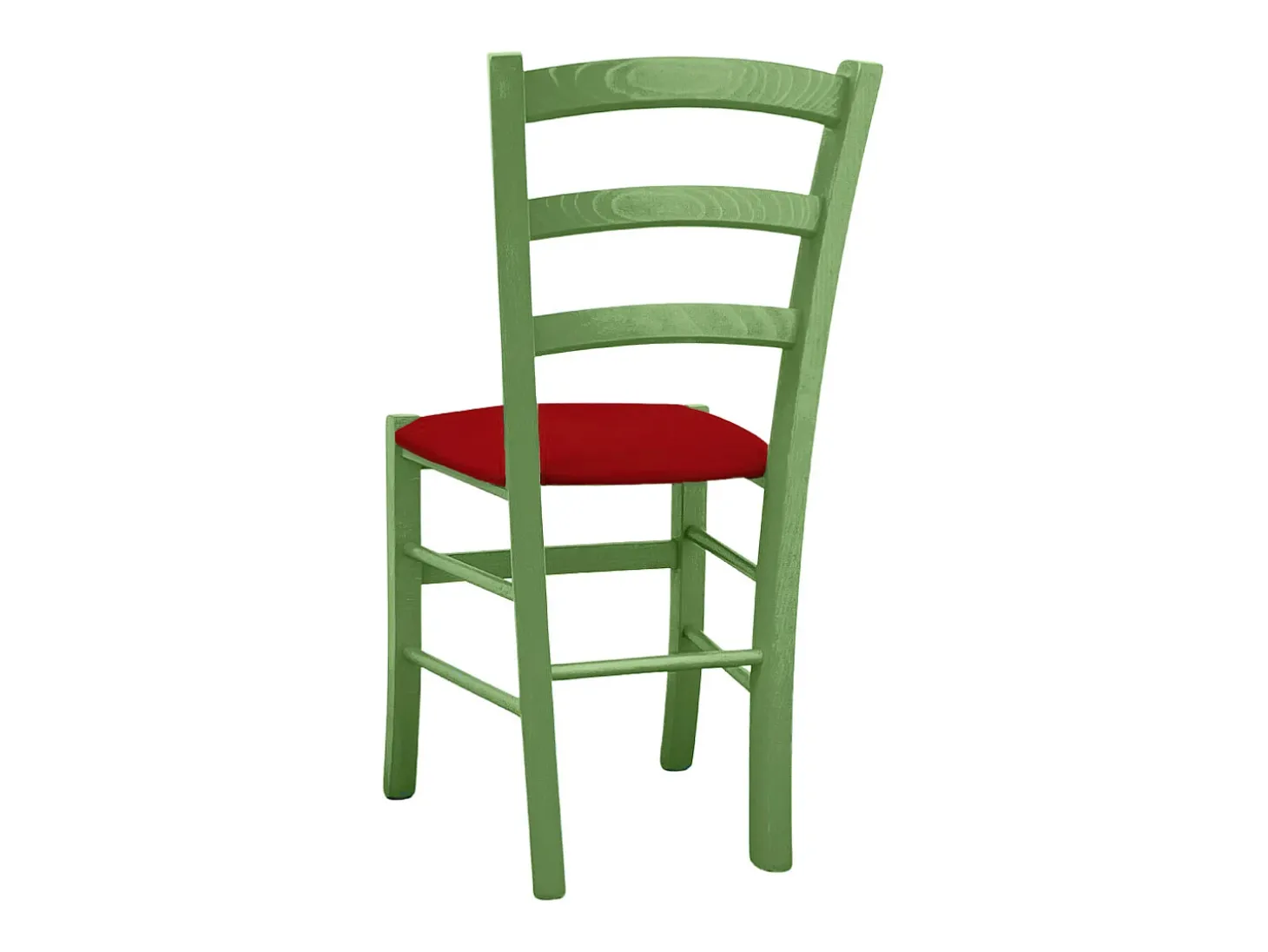 Silla Venezia de madera verde con asiento de piel sintética roja