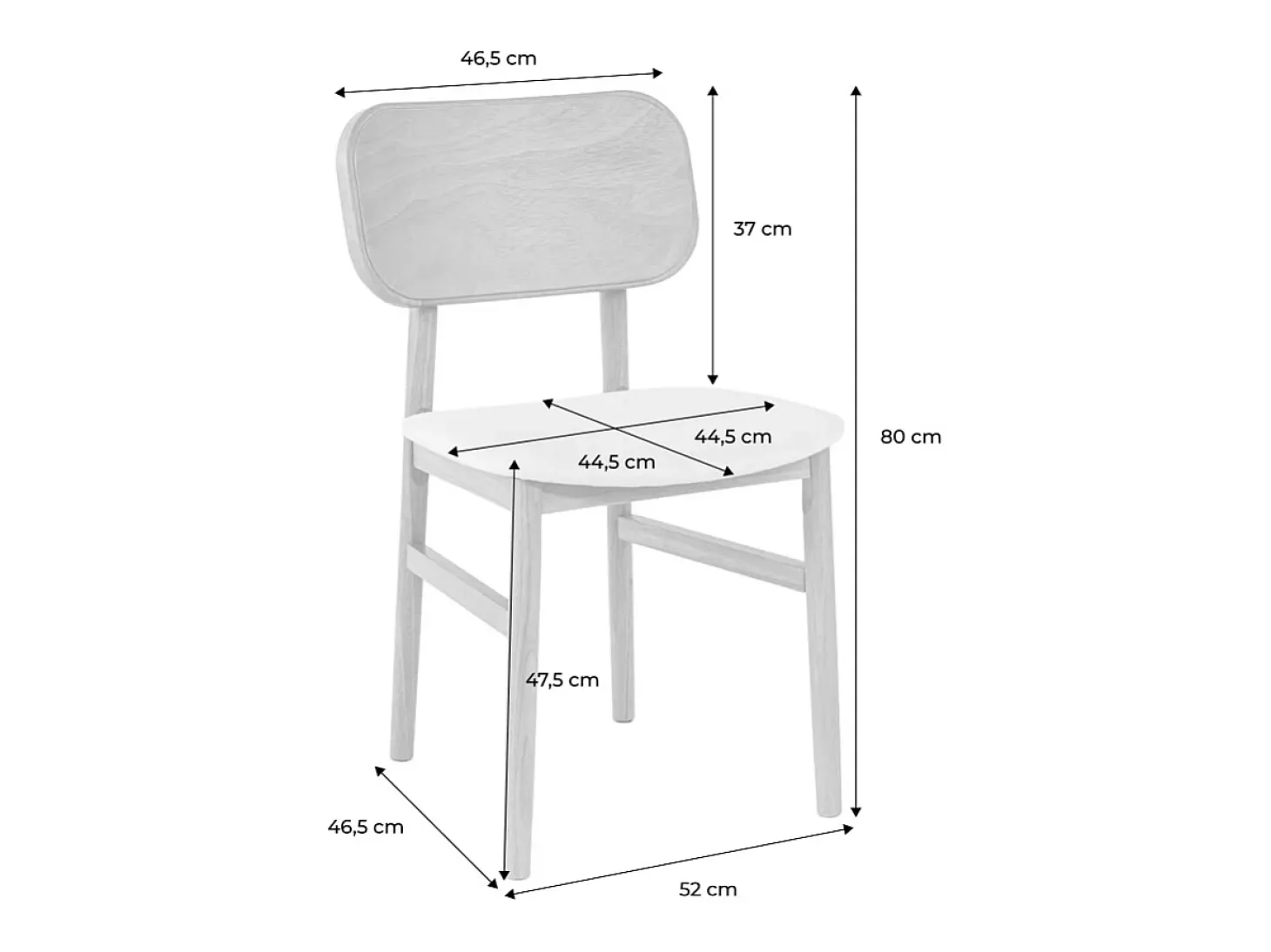 Silla vintage de madera de hevea y tela, set de 2 nogal