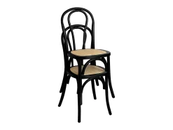 Silla vintage de madera y ratán, set de 4 negro