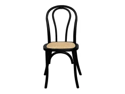 Silla vintage de madera y ratán, set de 4 negro
