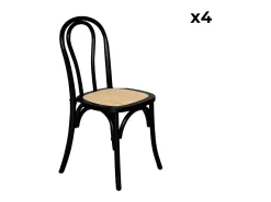 Silla vintage de madera y ratán, set de 4 negro