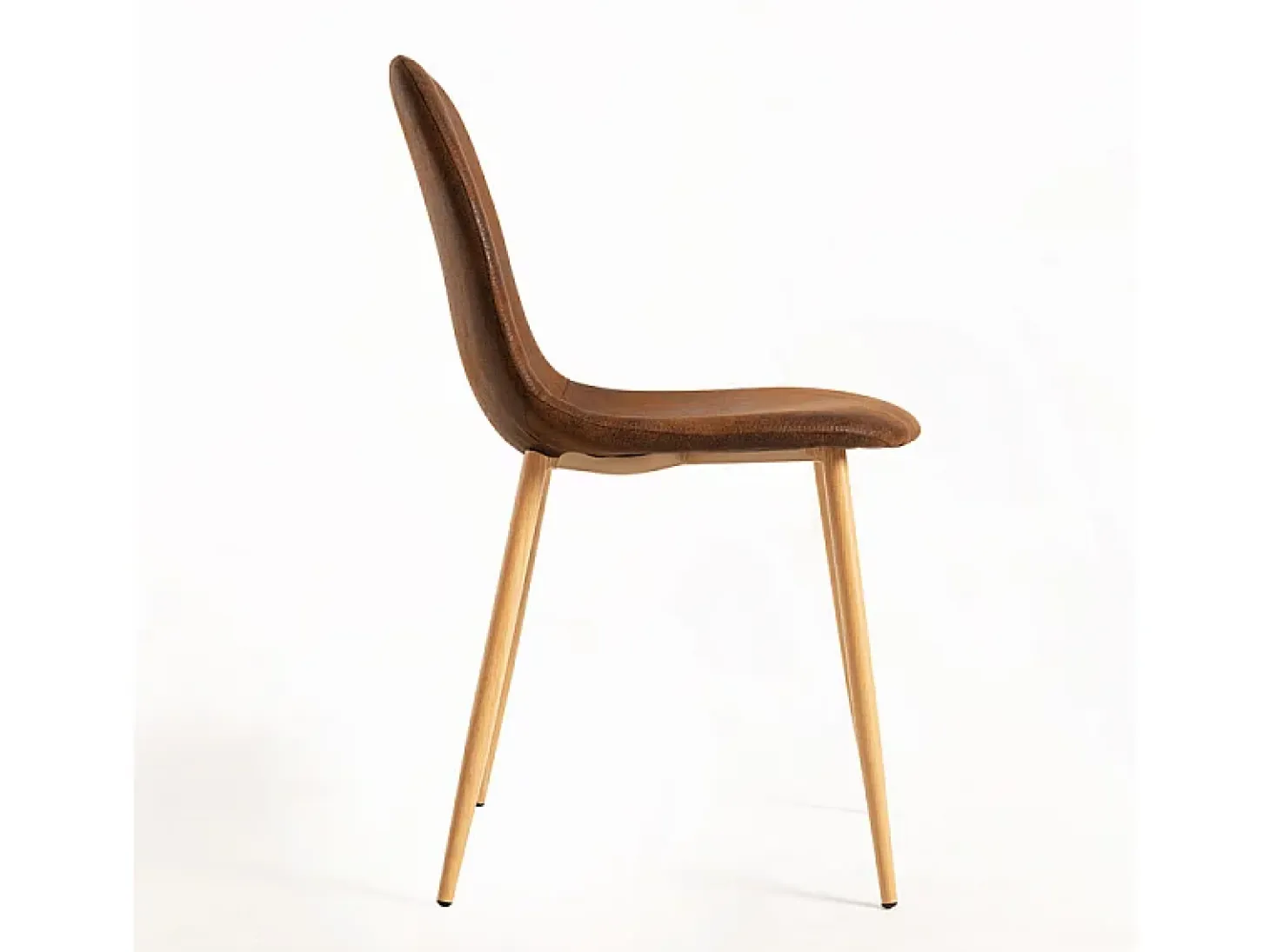 Silla vintage Kuza de polipiel marrón con patas de metal efecto madera natural - Lote de 2