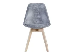 Silla Zaka con asiento vintage símil piel y patas de madera natural-Color Gris claro