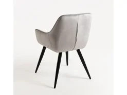 Silla Zonky de terciopelo gris claro con patas de metal negro - Lote de 2