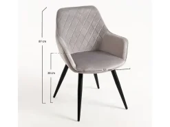 Silla Zonky de terciopelo gris claro con patas de metal negro - Lote de 2