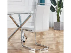Sillas Cantilever cromadas (juego de 4) - Cuero sintético blanco, capacidad de 120 kg