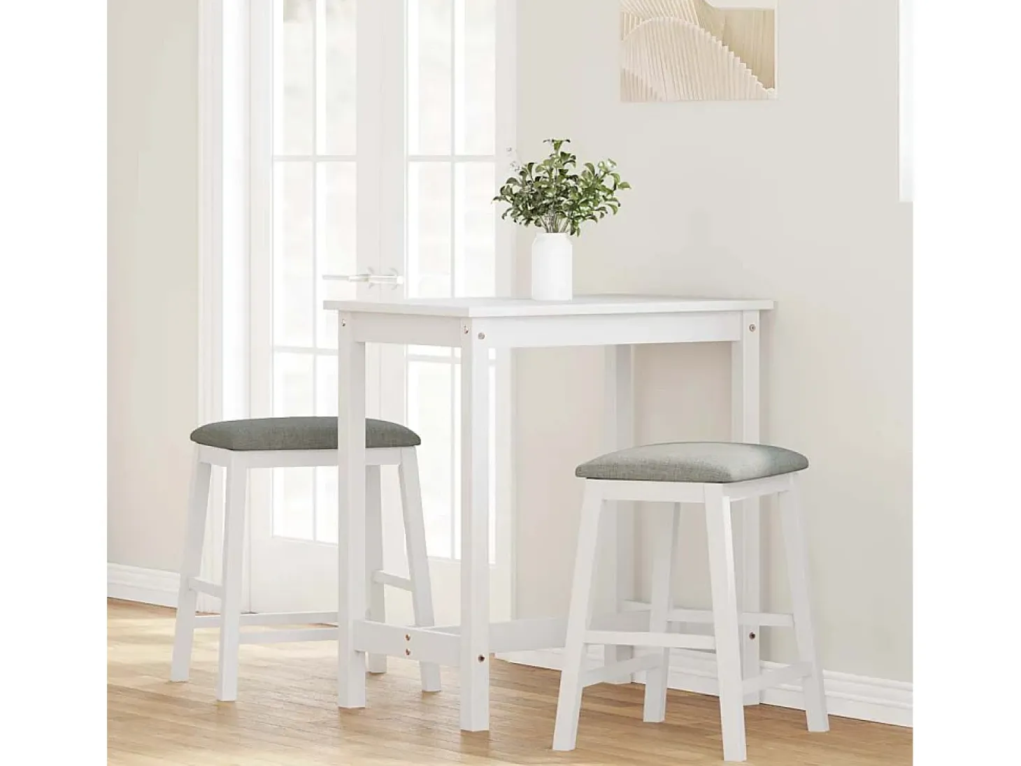 Sillas de bar con cojines 2 piezas madera maciza de caucho blanca
