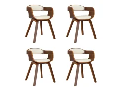 Sillas de comedor 4 uds madera curvada y cuero sintético crema