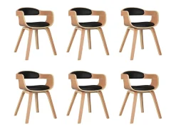 Sillas de comedor 6 uds madera curvada y cuero sintético negro