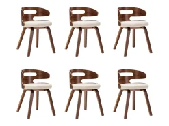 Sillas de comedor 6 uds madera curvada y cuero sintético crema
