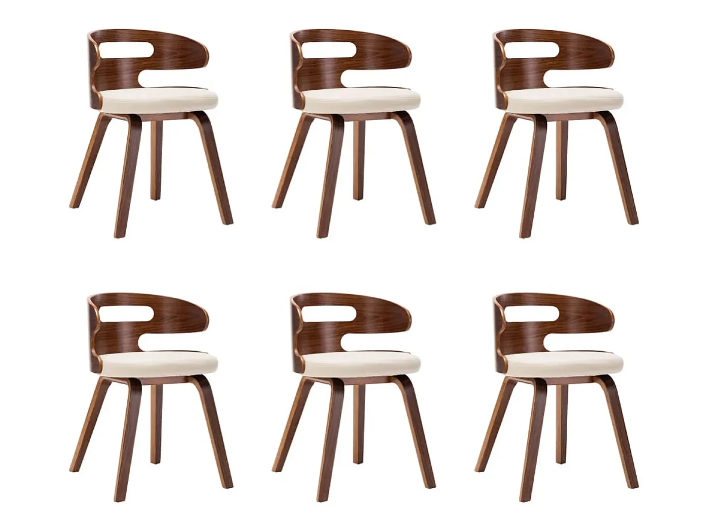 Sillas de comedor 6 uds madera curvada y cuero sintético crema