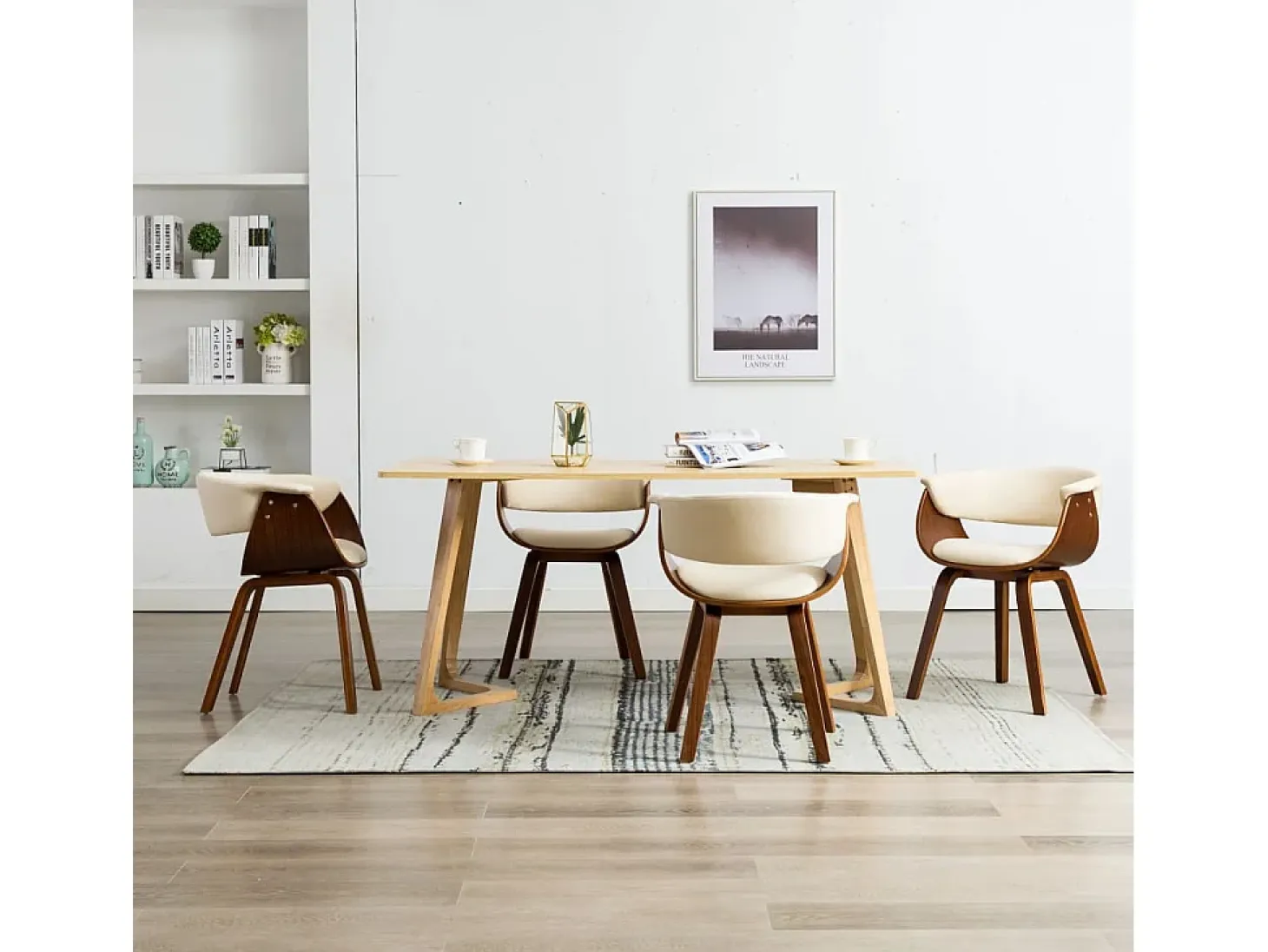 Sillas de comedor 4 uds madera curvada y cuero sintético crema