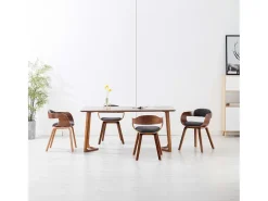 Sillas de comedor 4 unidades tela y madera curvada gris oscuro
