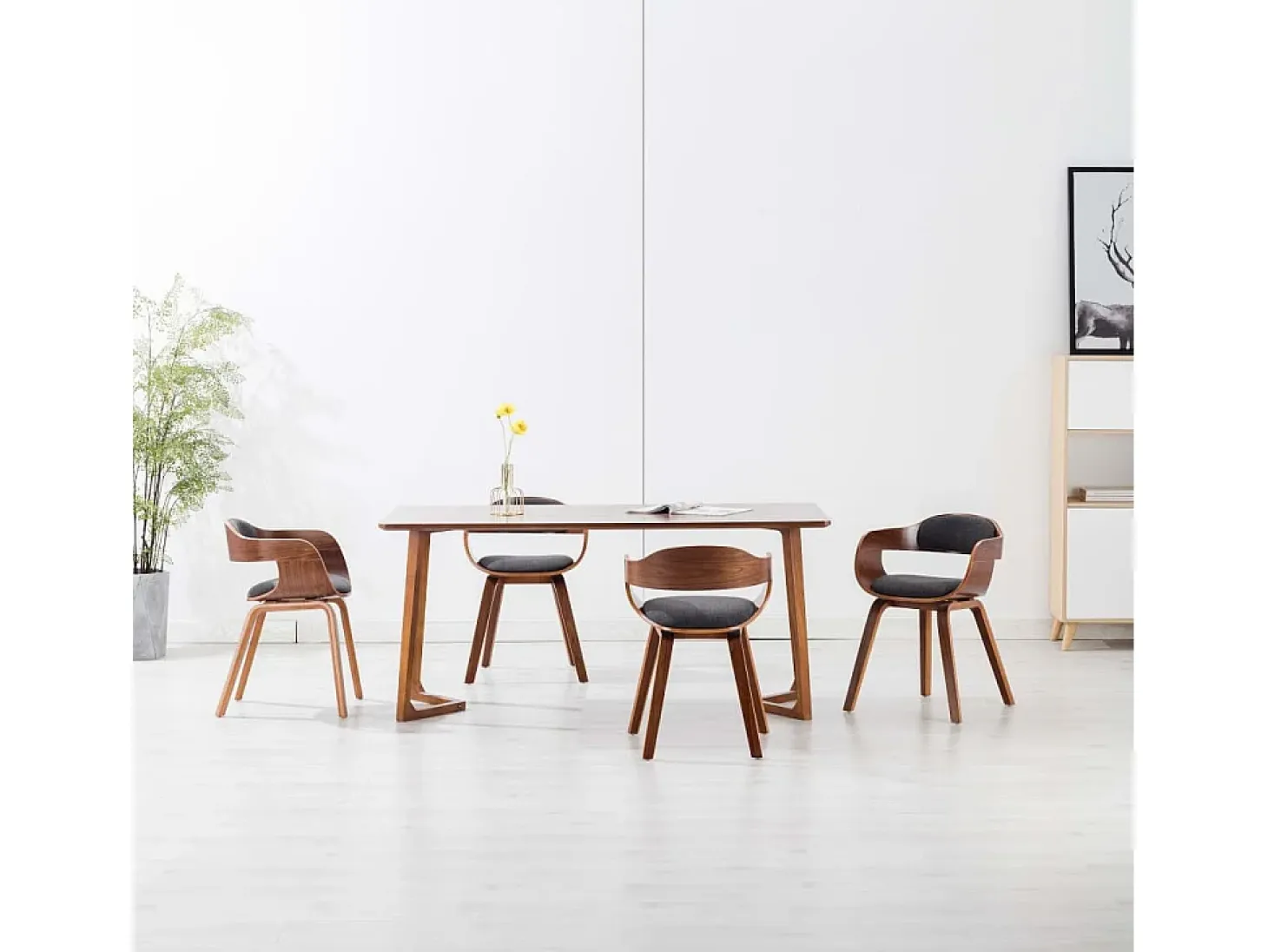 Sillas de comedor 4 unidades tela y madera curvada gris oscuro