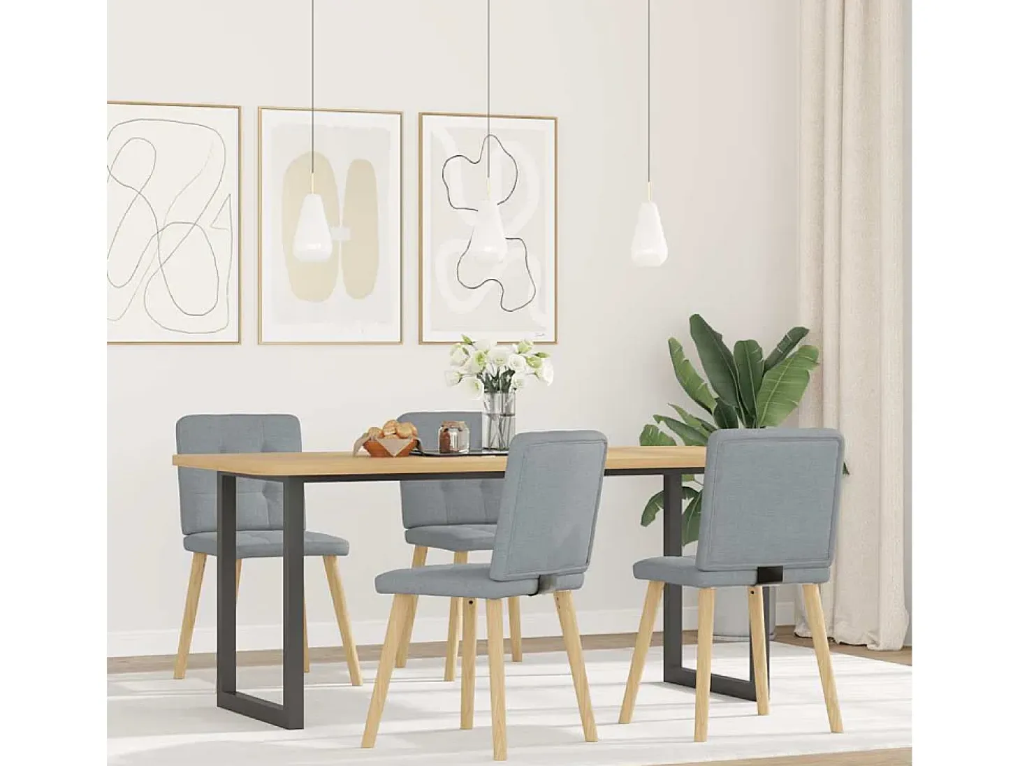 Sillas de comedor 4 unidades tela gris claro