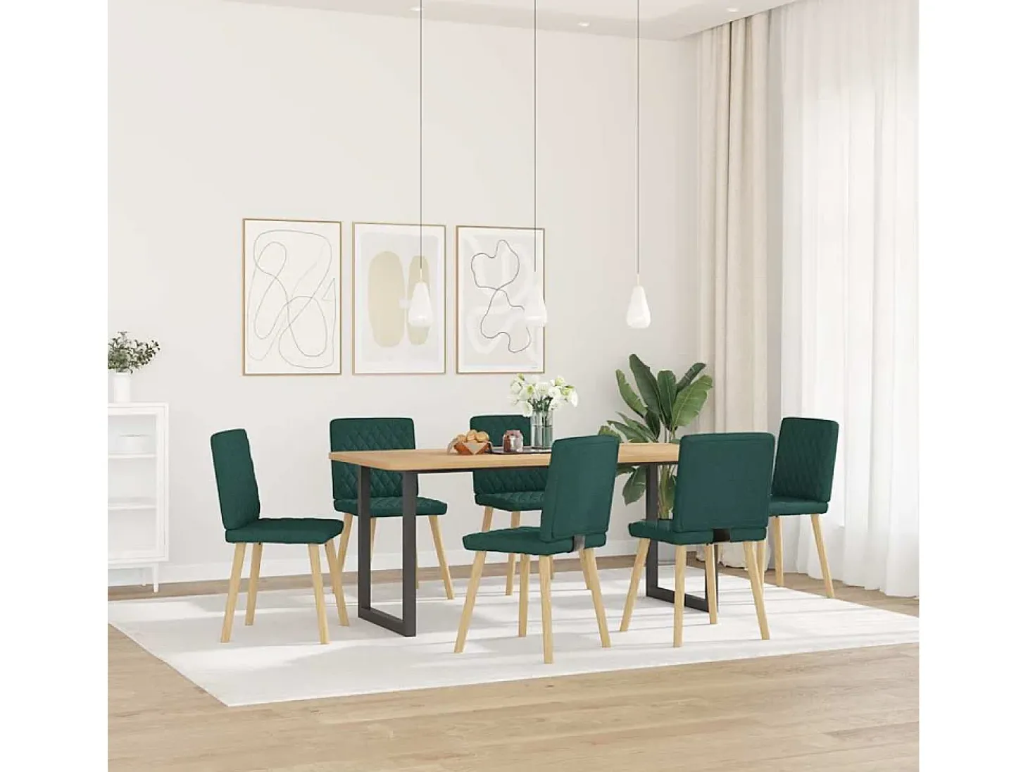Sillas de comedor 6 unidades tela verde oscuro