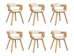 Sillas de comedor 6 unidades cuero sintético y madera curvada crema