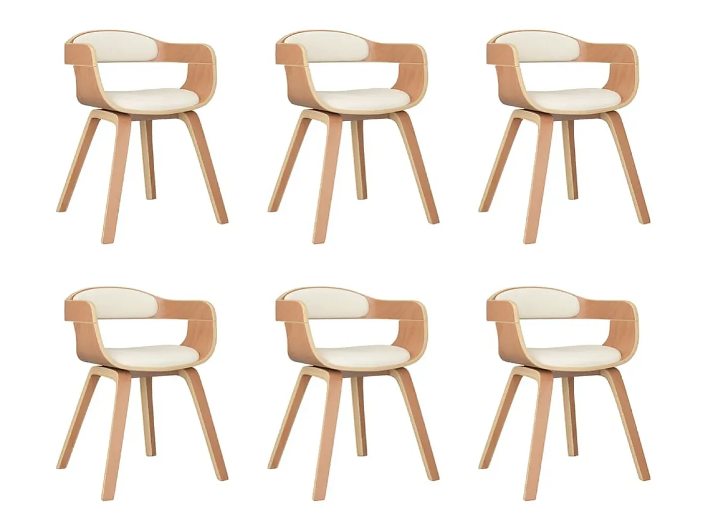 Sillas de comedor 6 unidades cuero sintético y madera curvada crema