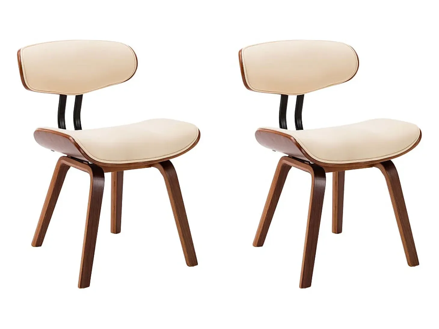 Sillas de comedor 2 unidades madera curvada y cuero sintético crema