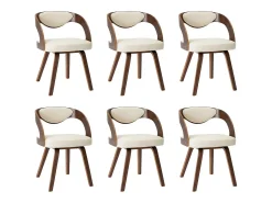 Sillas de comedor 6 unidades madera curvada y cuero sintético crema