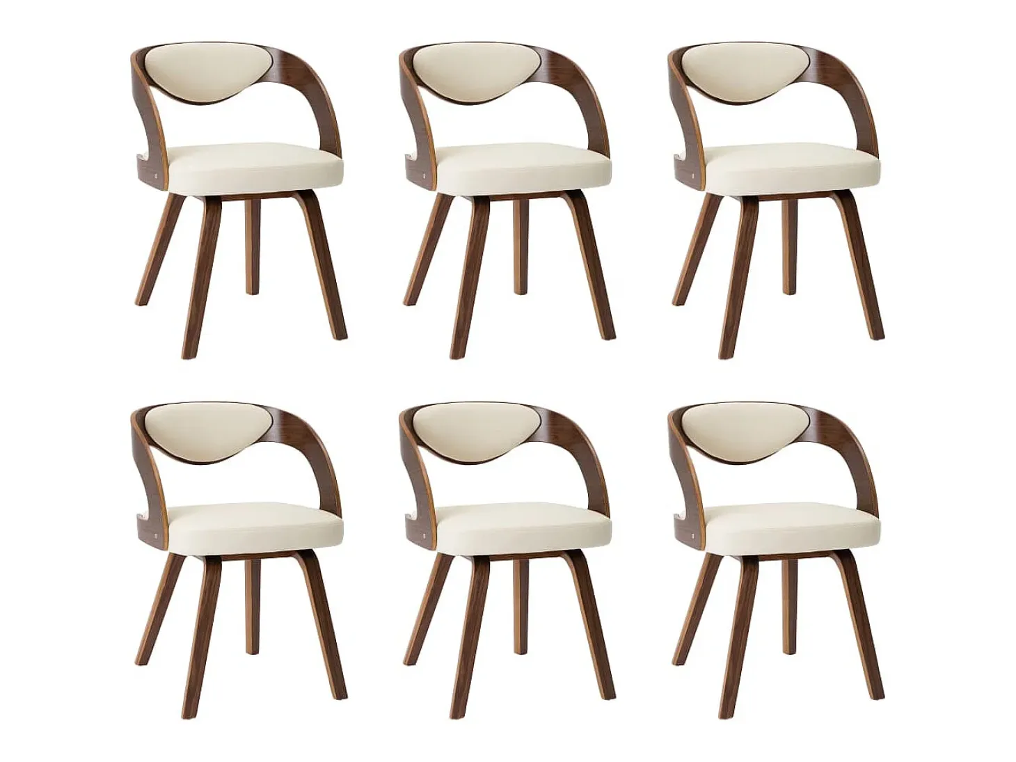 Sillas de comedor 6 unidades madera curvada y cuero sintético crema