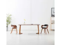 Sillas de comedor 2 unidades tela y madera curvada gris oscuro