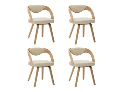 Sillas de comedor 4 unidades madera curvada y cuero sintético crema